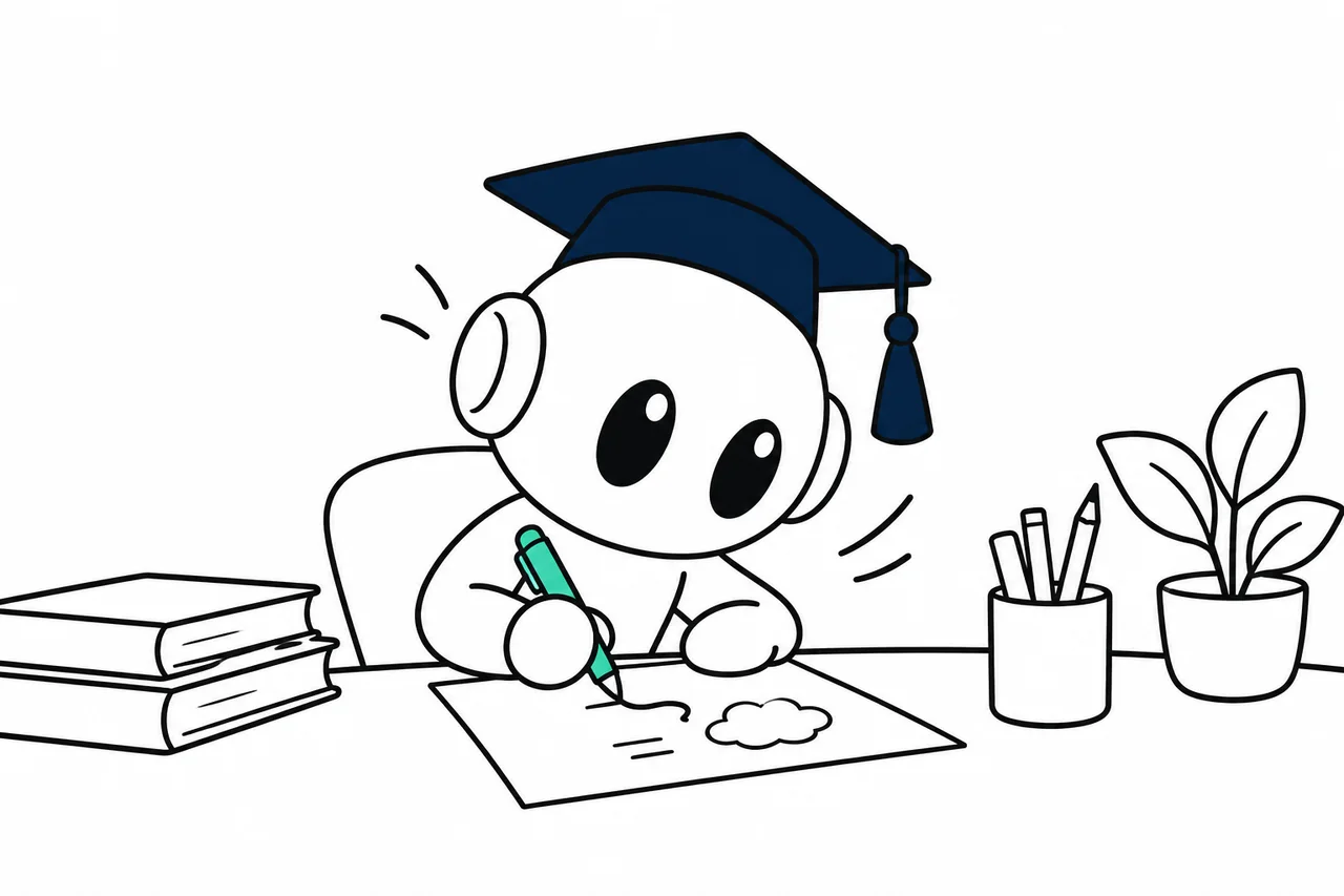 زكي يرسم بقلمه على ورقة وهو مرتاح