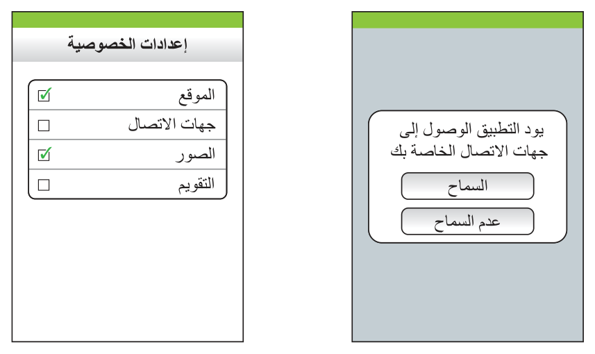 الشكل 7.4 نظام تشغيل يطلب الإذن للتطبيق للوصول إلى معلومات جهات الاتصال الخاصة به