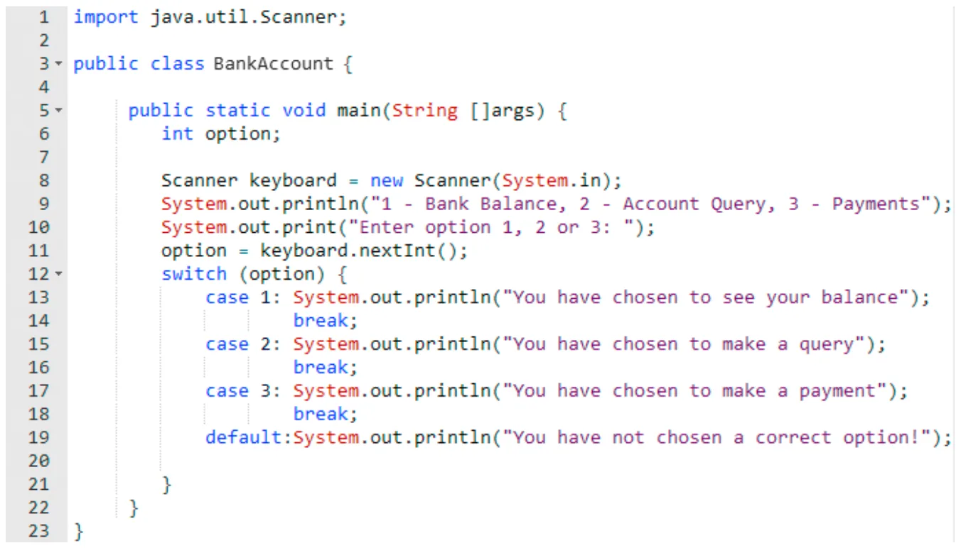 الشكل 7.23 جملة switch الخاصة بلغة Java