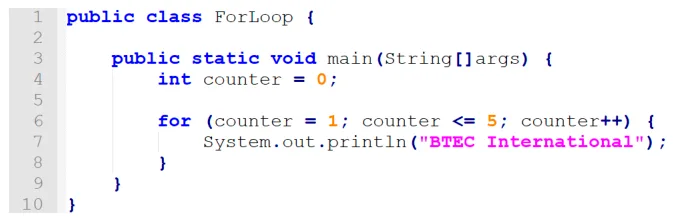 الشكل 7.25 حلقة for في Java