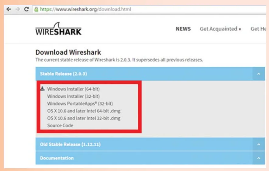 صورة شاشة لبرنامج wireshark