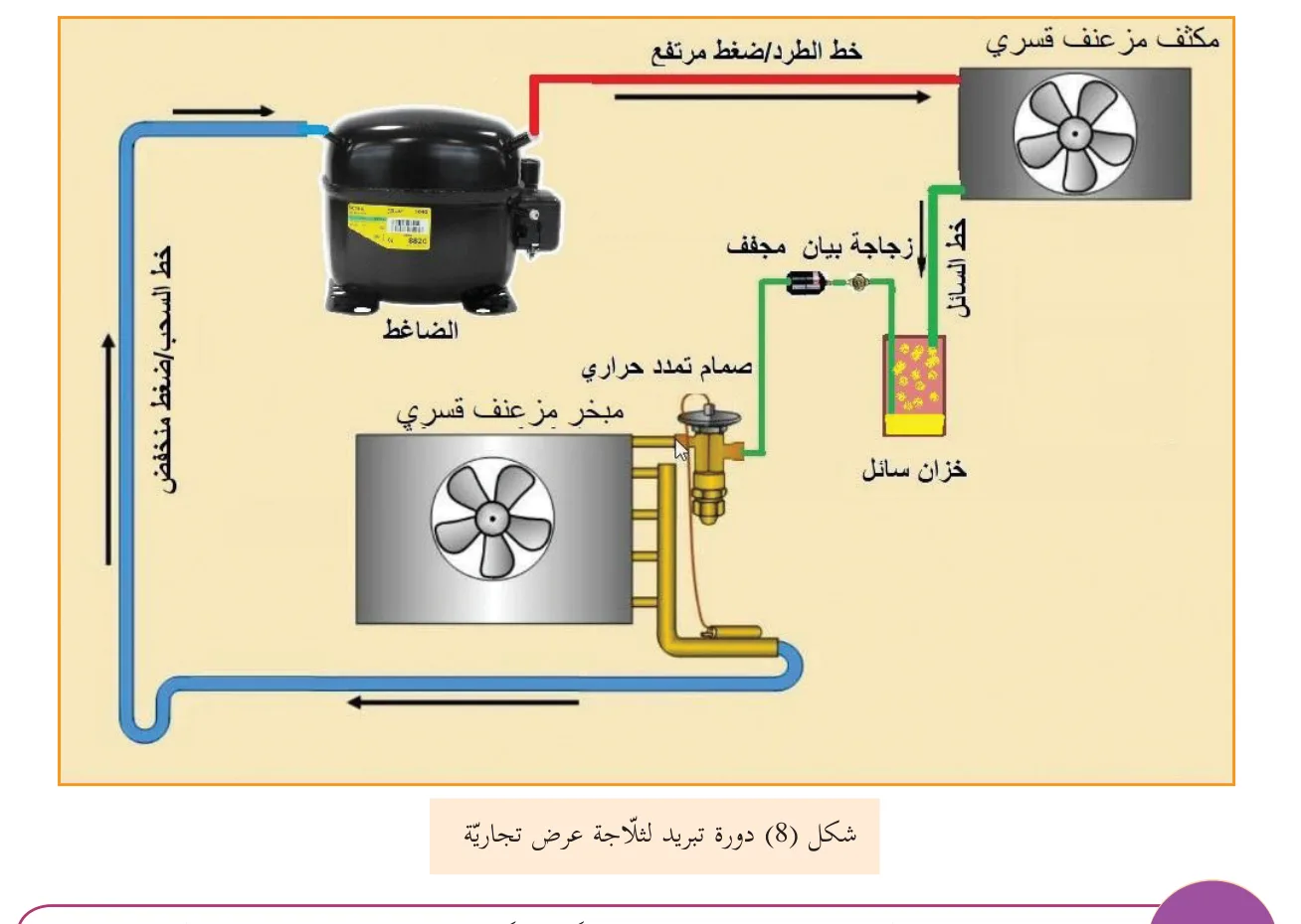 شكل (8) دورة تبريد لثلّاجة عرض تجاريّة