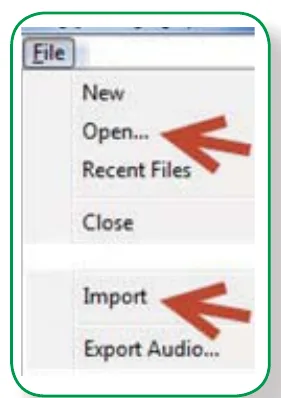 فتح ملف صوتي — قائمة File
