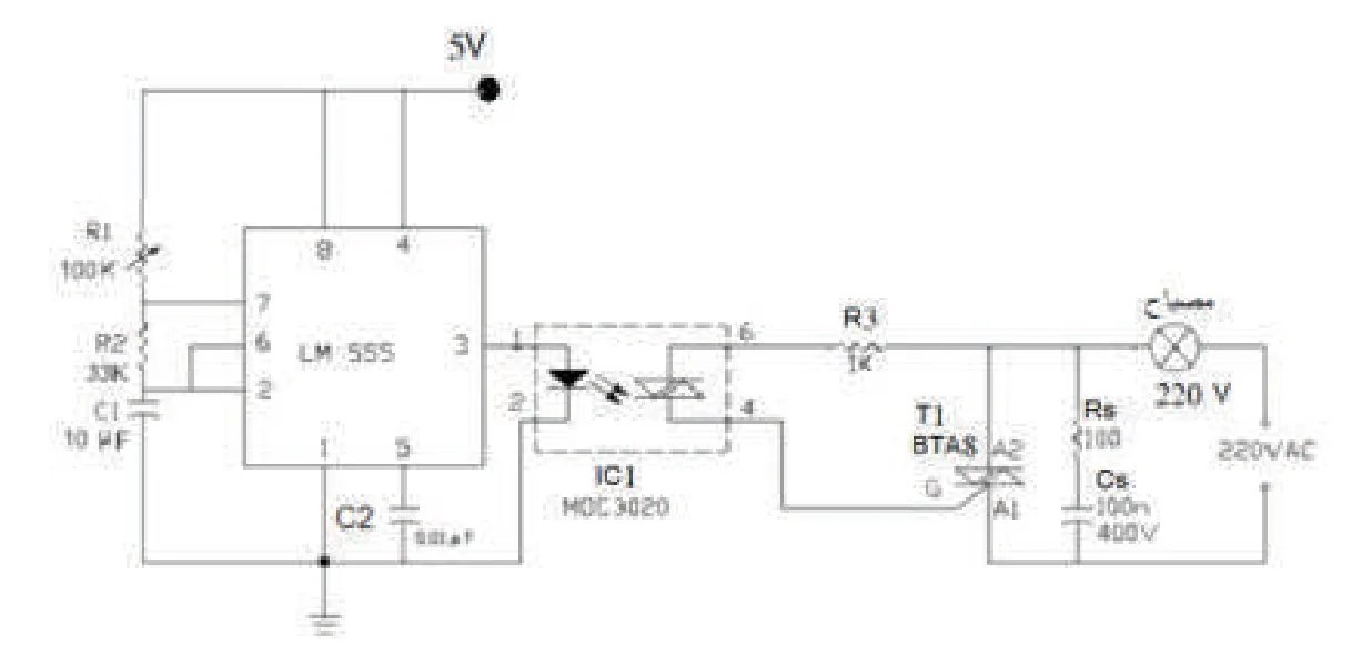 LM 555, 5V, MOC3020, BTAS, مصباح, 220V, 220VAC