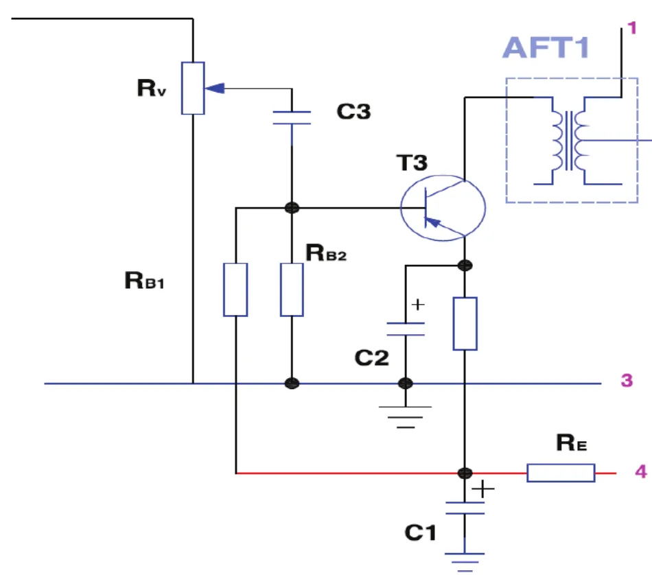 Rv / C3 / T3 / AFT1 / RB1 / RB2 / C2 / RE / C1