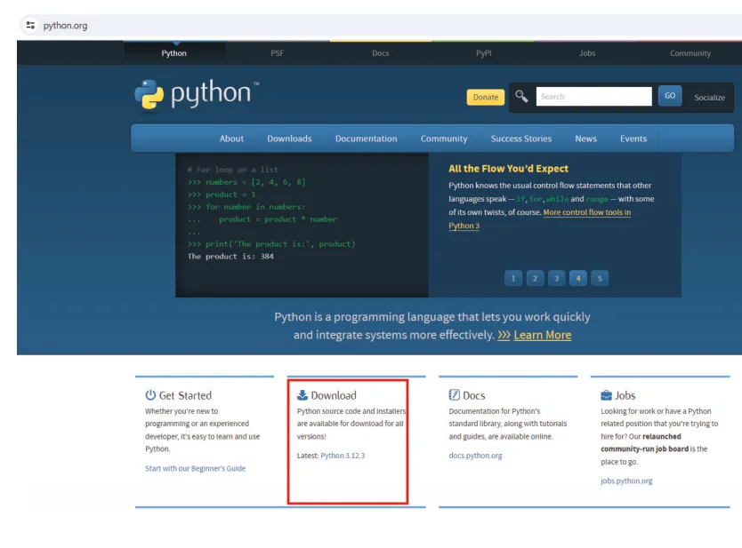 الشكل (2-1): تحميل مُفسّر لغة البرمجة بايثون (Python).