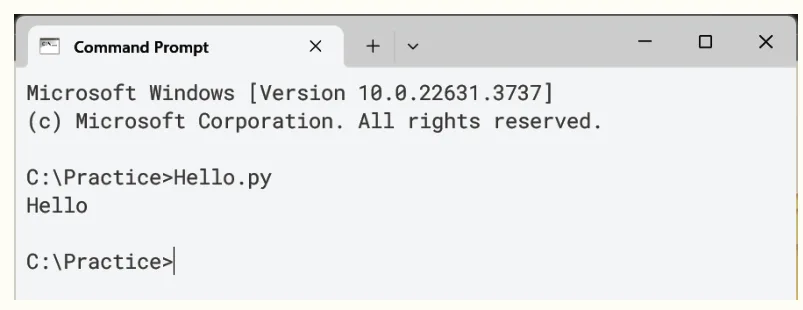 الشكل (2-10): تنفيذ برنامج لغة البرمجة بايثون (Python) باستخدام مُوجّه الأوامر.