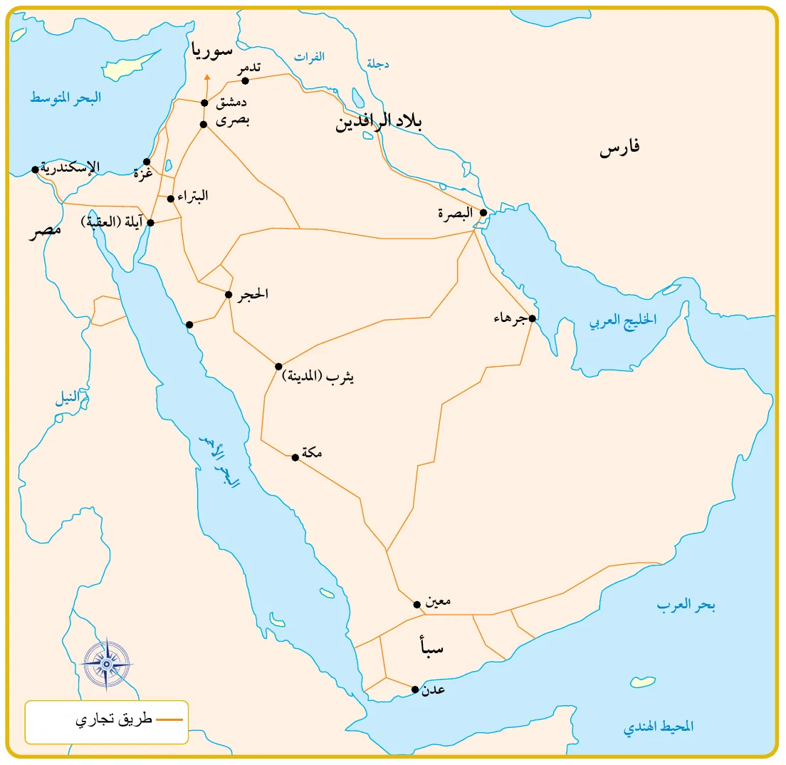 خريطة الطرق التجارية التي تمر عبر مملكة الأنباط