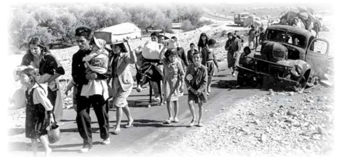مجموعة من المُهجّرين الفلسطينيين في عام 1948م.