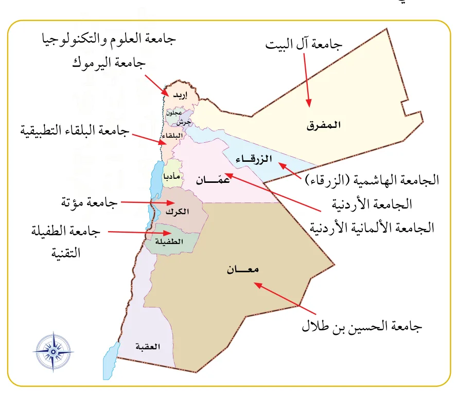 الشكل (2): خريطة توزيع الجامعات الحكومية.