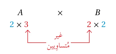 الضرب AB: عدد الأعمدة لا يساوي عدد الصفوف (غير ممكن)
