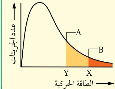 منحنى توزيع الطاقة الحركية لجزيئات السائلين A و B (النقطتان Y و X)