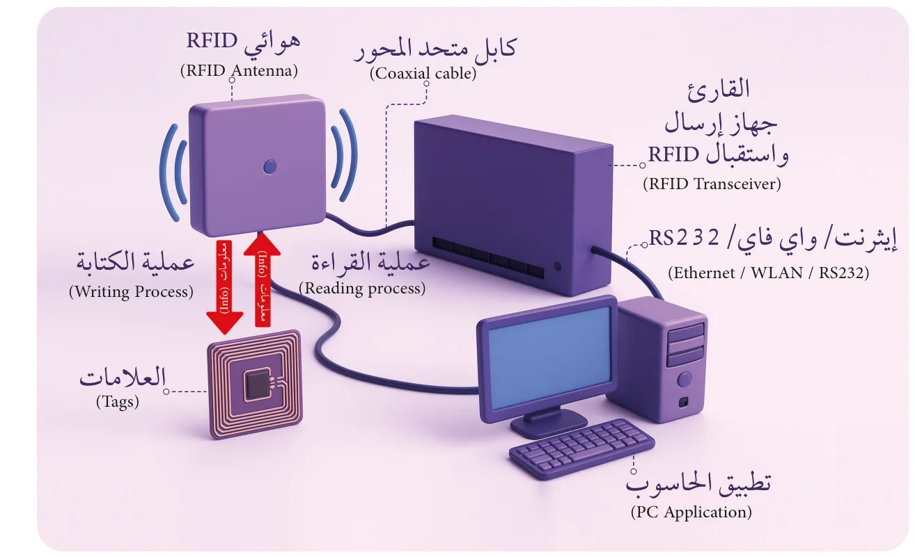الشكل (1-4): آليَّة عمل نظام تحديد الهُويَّة بموجات الراديو (RFID).