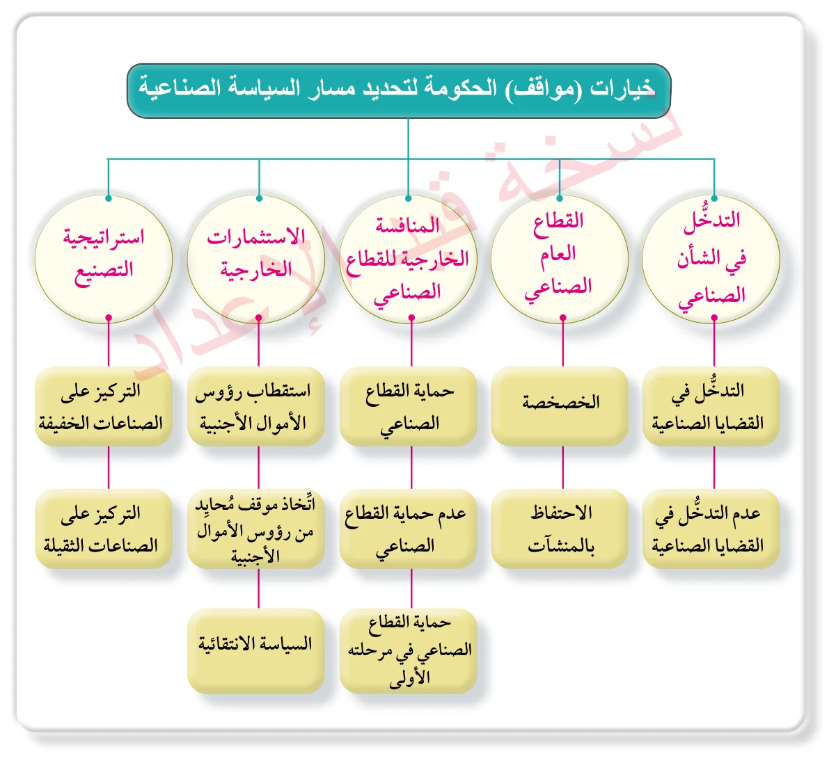 الشكل (1): بعض الخيارات الأساسية لتحديد مسار السياسة الصناعية.
