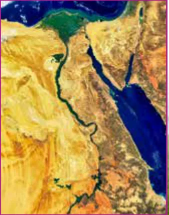 الشكل (42): صورة فضائية تظهر دلتا نهر النيل.