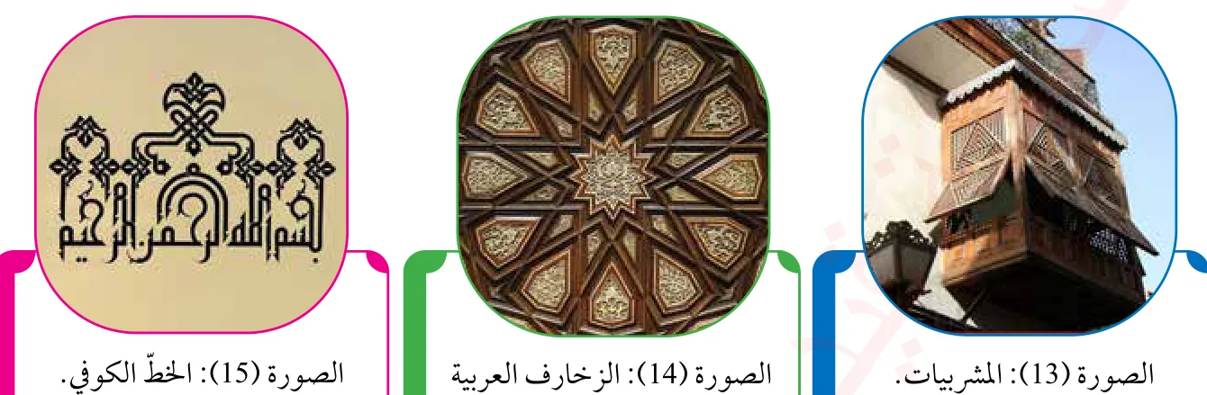 الشكل (6): أنواع الزخرفة العربية الإسلامية.
