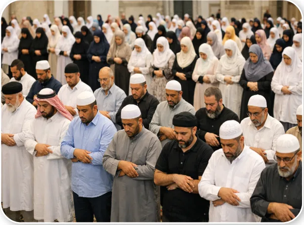 صورة لمجموعة من المصلين يصلّون جماعة
