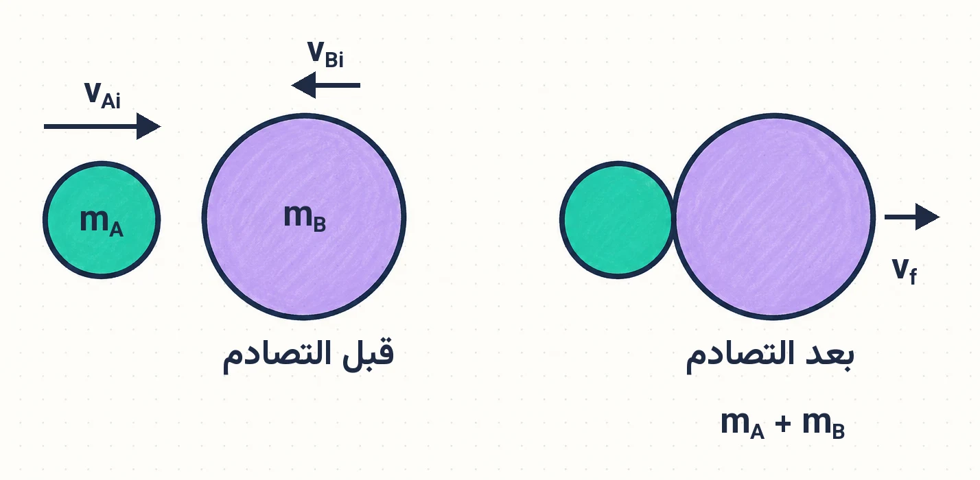 الشكل (17): تصادم عديم المرونة بين جسمين.