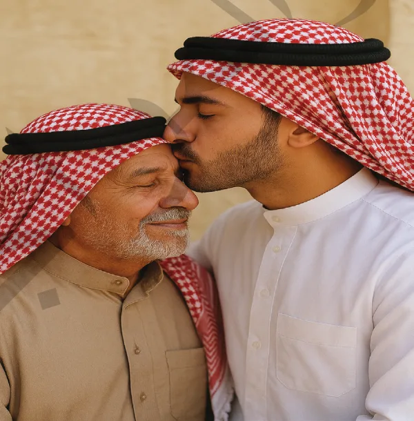 رجل يقبل رأس رجل مسن