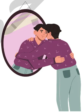 رسم توضيحي لشخصين يعانقان بعضهما أمام مرآة